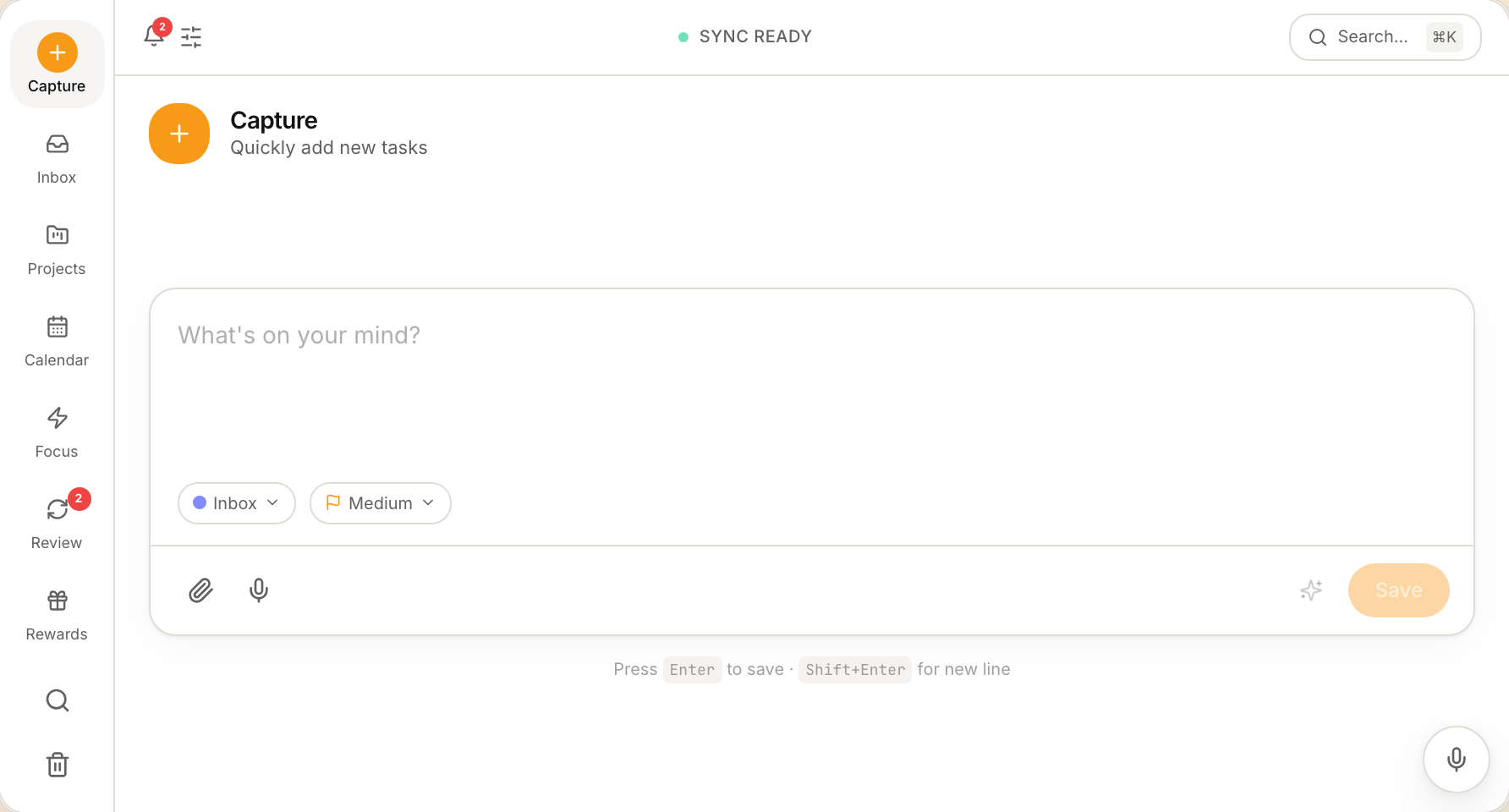 Capture screen — quickly add new tasks